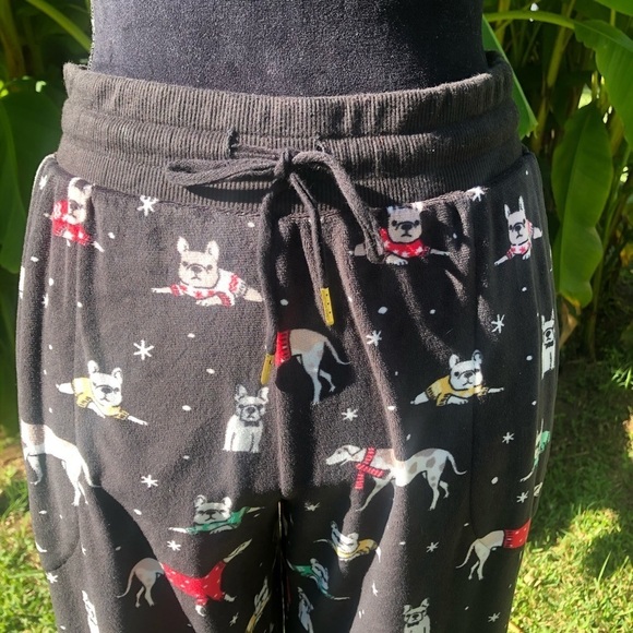 Secret Treasures Plush Black Drawstring Pajama Pants Holiday Dog Pattern S - Picture 5 of 7